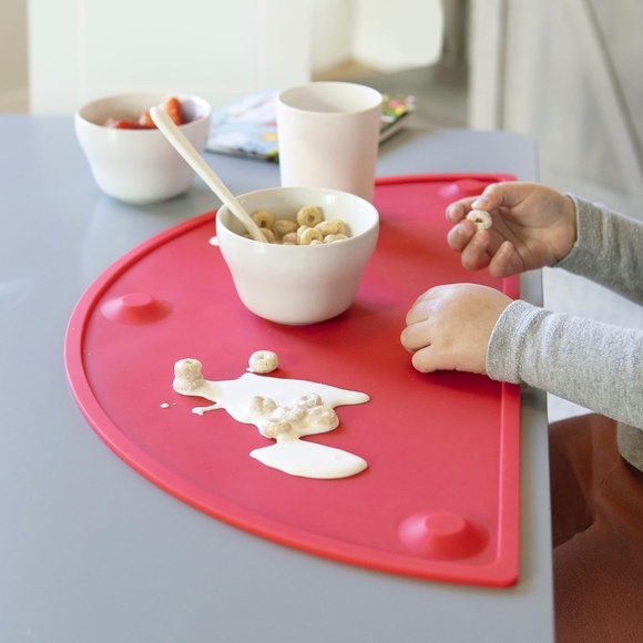 Kids Silicone Placemats w/ Suction Cups, Raised Edges, Non-Slip - Red XL 22”x11 - Picture 8 of 9